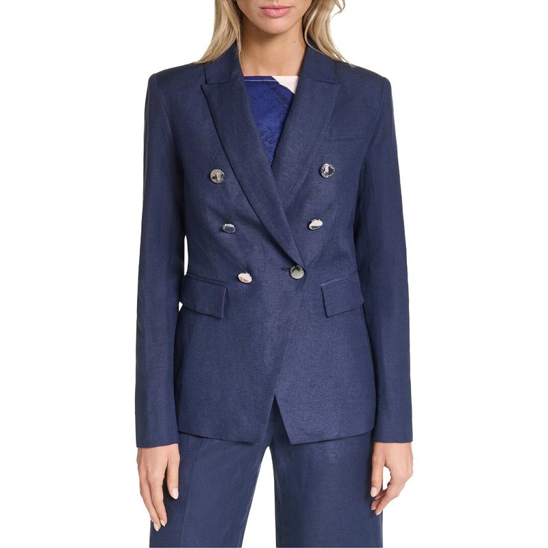 Halston Womens Linen Double Breasted Linen-Blend Blazer